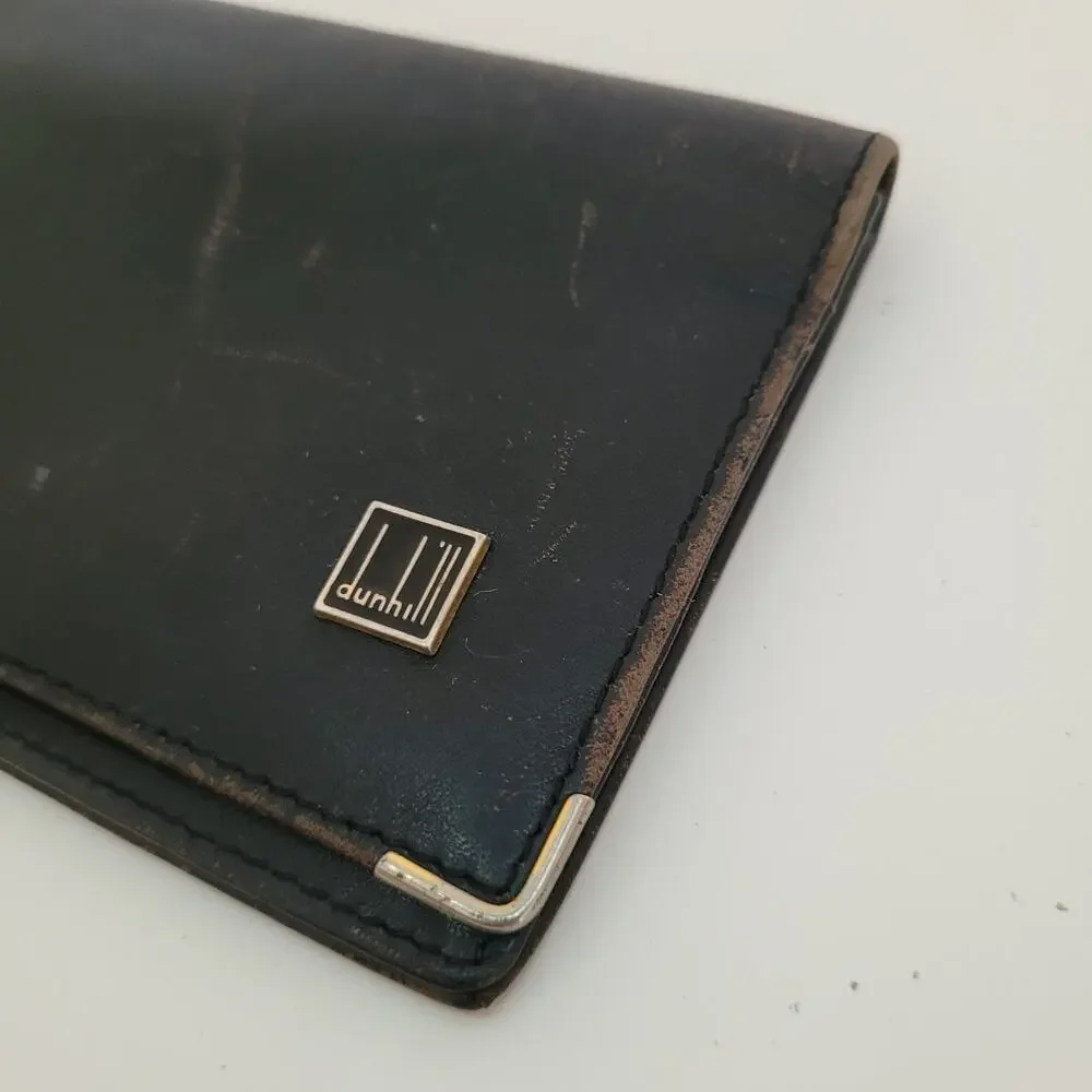 Dunhill Designer Checkbook‎ Card Slim Bill Holder Wallet Black Bifold Leather